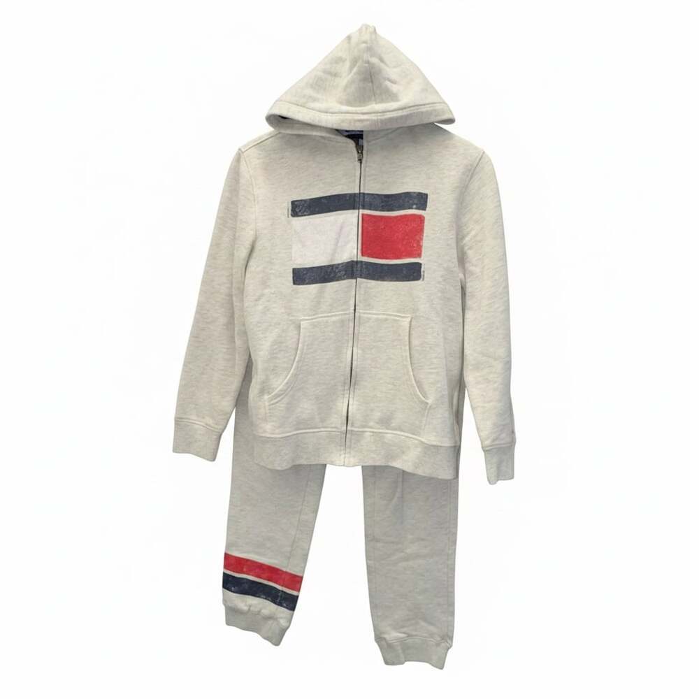 Tommy Hilfiger Boys' 2-Piece Tracksuit Zip Hoodie & Joggers Grey Size L (16-18)